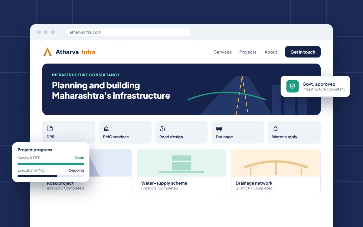 Atharva Infra Engineers website by FAcode: infrastructure consultancy services and project showcase